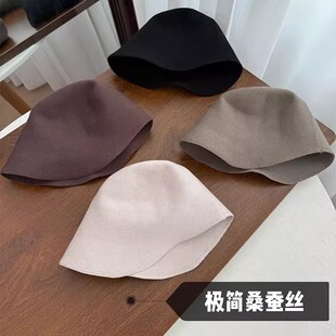 极简风秋冬桑蚕丝混纺渔夫帽高级感简约水桶帽百搭气质显脸小盆帽
