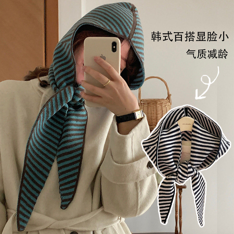 早秋外搭保暖三角巾小围巾时髦针织条纹搭肩女百搭护耳一体披肩帽,服饰配件/皮带/帽子/围巾,围巾/丝巾/披肩,淘宝优惠券,粉丝福利购,淘宝优惠卷