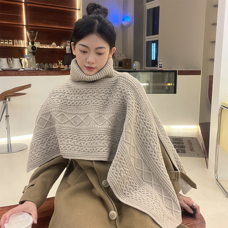 披肩女秋冬季外搭保暖套头围脖时尚洋气百搭针织脖套斗篷马甲背心