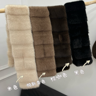 高级感龙猫棕色仿水貂毛绒绒交叉围脖千金贵气感皮草保暖护颈围巾