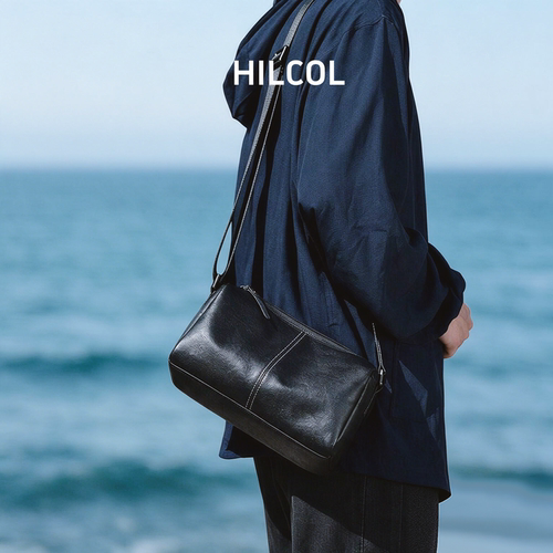 HILCOL山古寻影系列植鞣牛皮男士单肩包横款斜挎包设计师款
