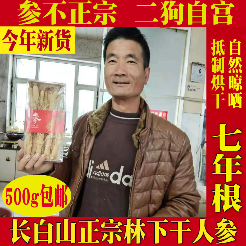 特大长白山干人参生晒参500g1斤整枝7年鲜原皮野山参园参白参泡酒