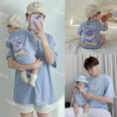 t恤洋气卡通小熊母女装 短袖 一家三四口婴儿爬服潮 夏季 炸街亲子装