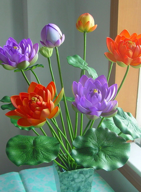新品仿真EVA莲花pu莲花9头荷花供佛税金盆栽装饰荷花家居餐厅摆放