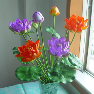 新品仿真EVA莲花pu莲花9头荷花供佛税金盆栽装饰荷花家居餐厅摆放
