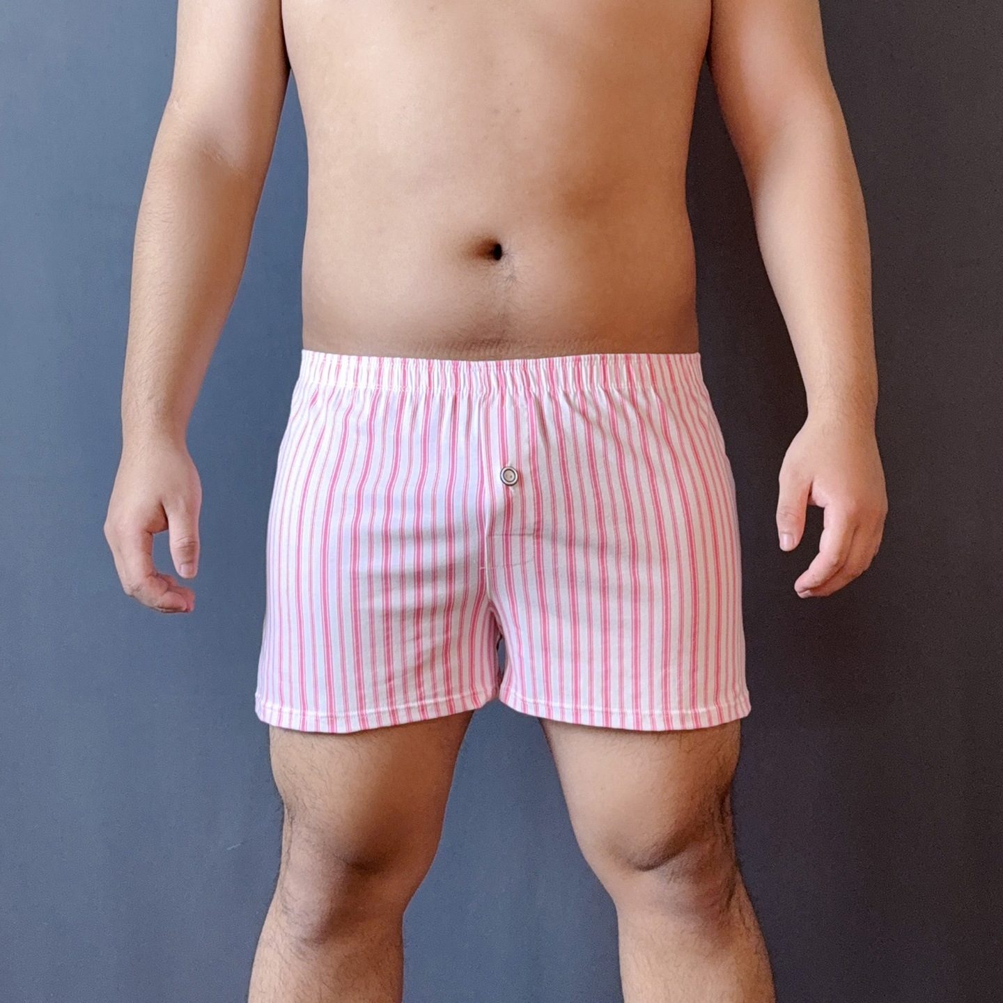 竖条纹男士纯棉宽松阿罗裤纽扣