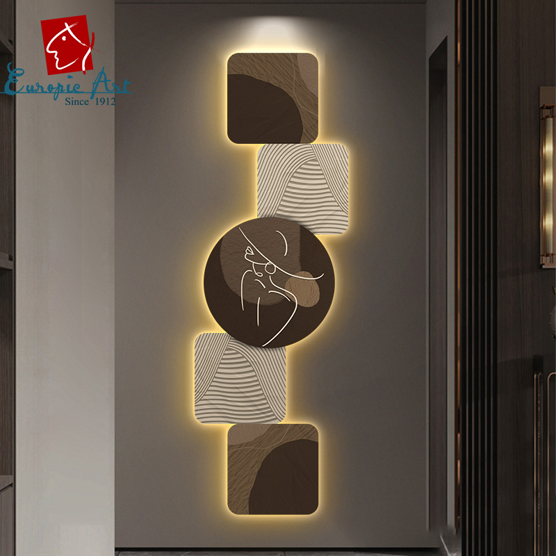 侘寂风玄关装饰画入户抽象人物led氛围灯画发光走廊过道竖款挂画