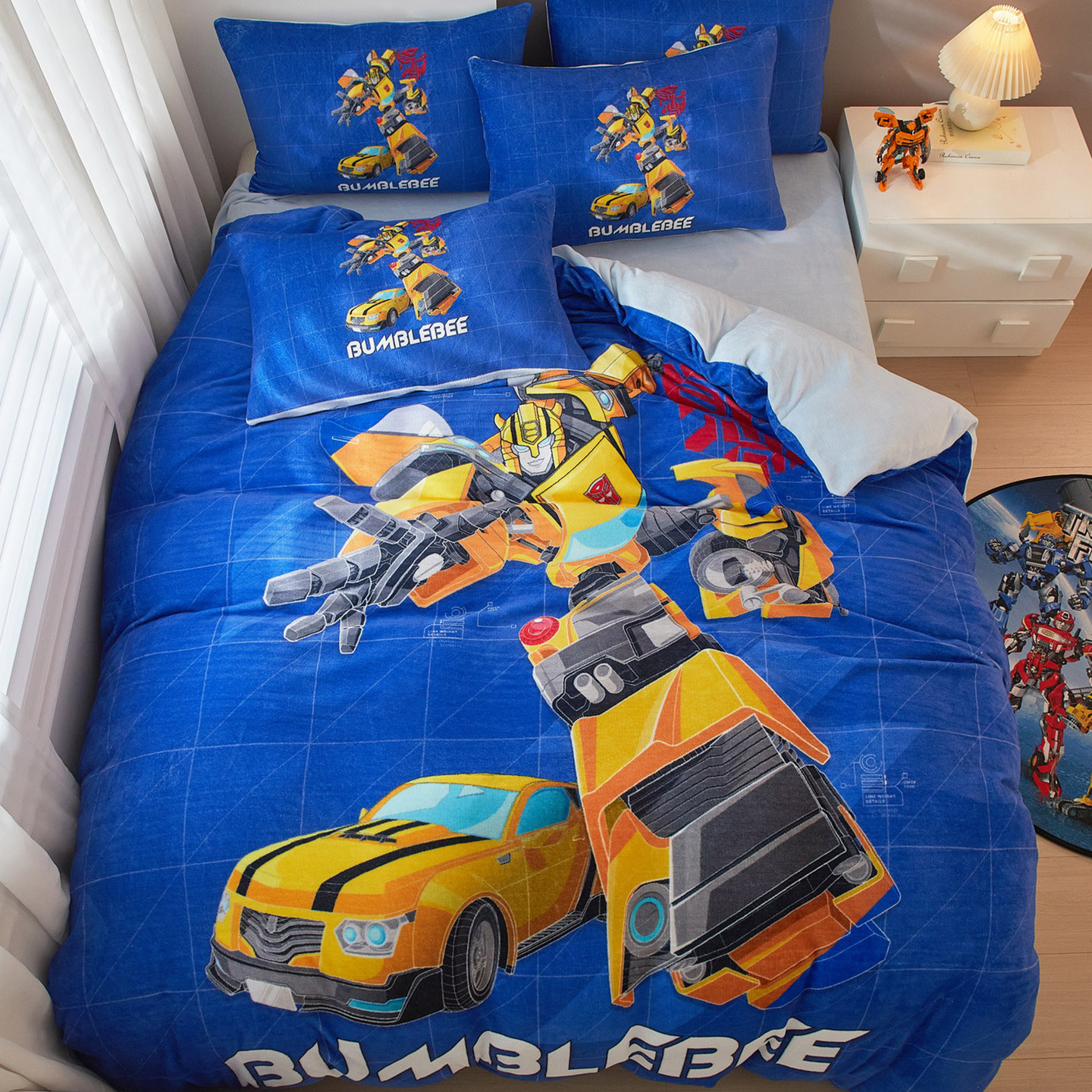儿童男孩小汽车变形金刚四件套冬季牛奶绒双面加绒被套珊瑚绒床单,床上用品,床品套件/四件套/多件套,淘宝优惠券,粉丝福利购,淘宝优惠卷