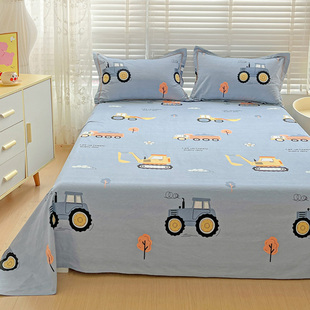 加厚全棉磨毛床单单件儿童男孩男童挖土机工程车小汽车纯棉垫单子