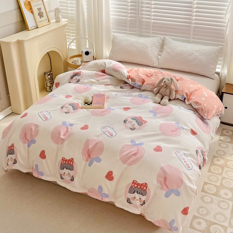 儿童女孩公主粉色桃子纯棉被套单件全棉单人被罩150x200cm230单独