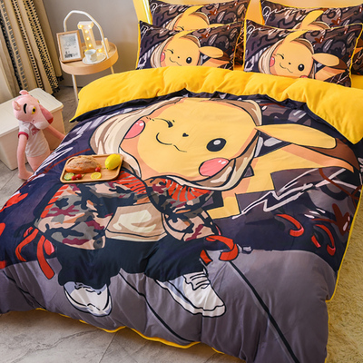 皮卡丘珊瑚绒卡通儿童男童被套单件被罩法兰绒牛奶绒双面冬季加绒