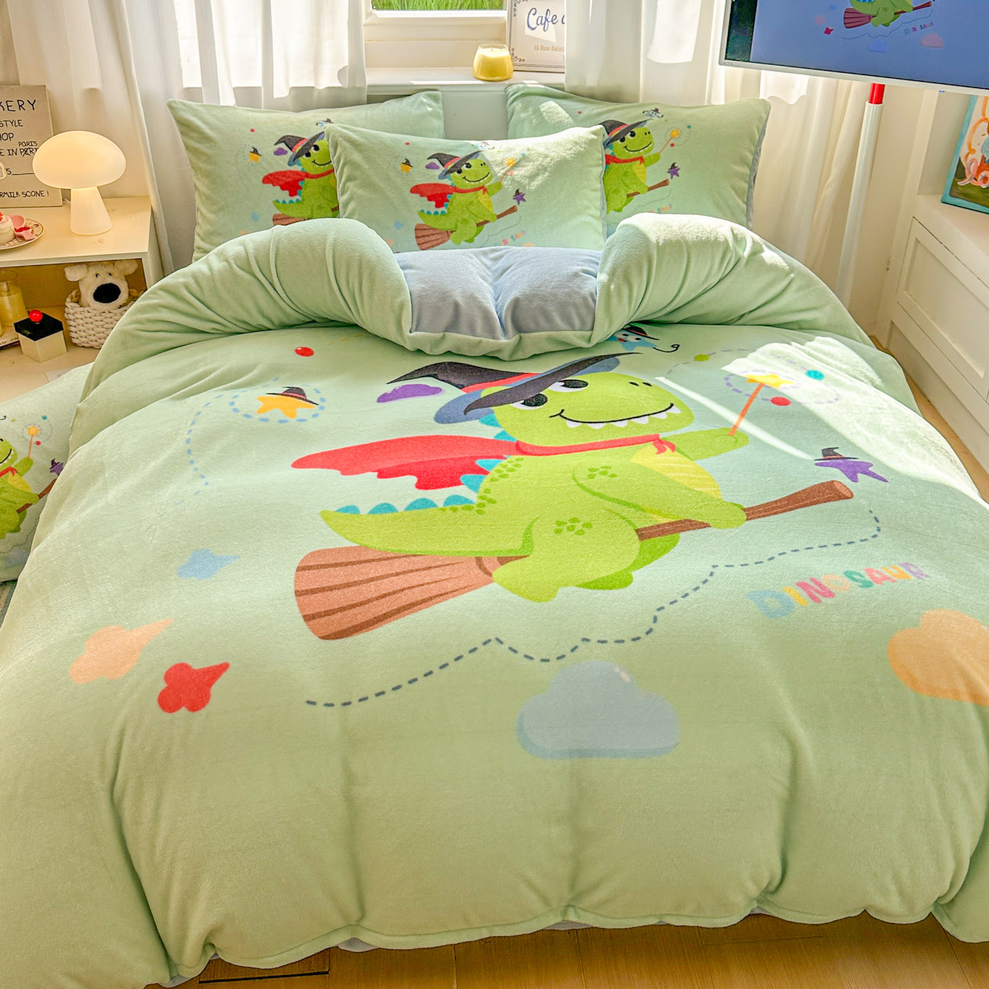 冬季牛奶绒被套单件200x230珊瑚绒毛儿童男孩恐龙学生被罩150x200