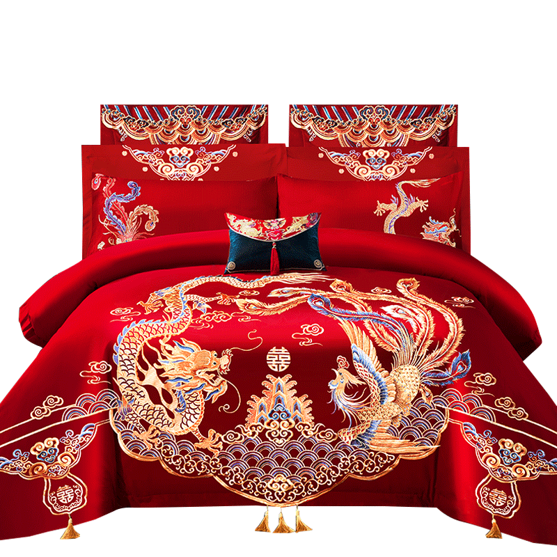 大红龙凤六八十喜庆婚嫁四件套