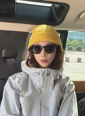 亮色系户外冷帽纯色毛线帽女秋冬显脸小防风保暖川西黄色针织帽子