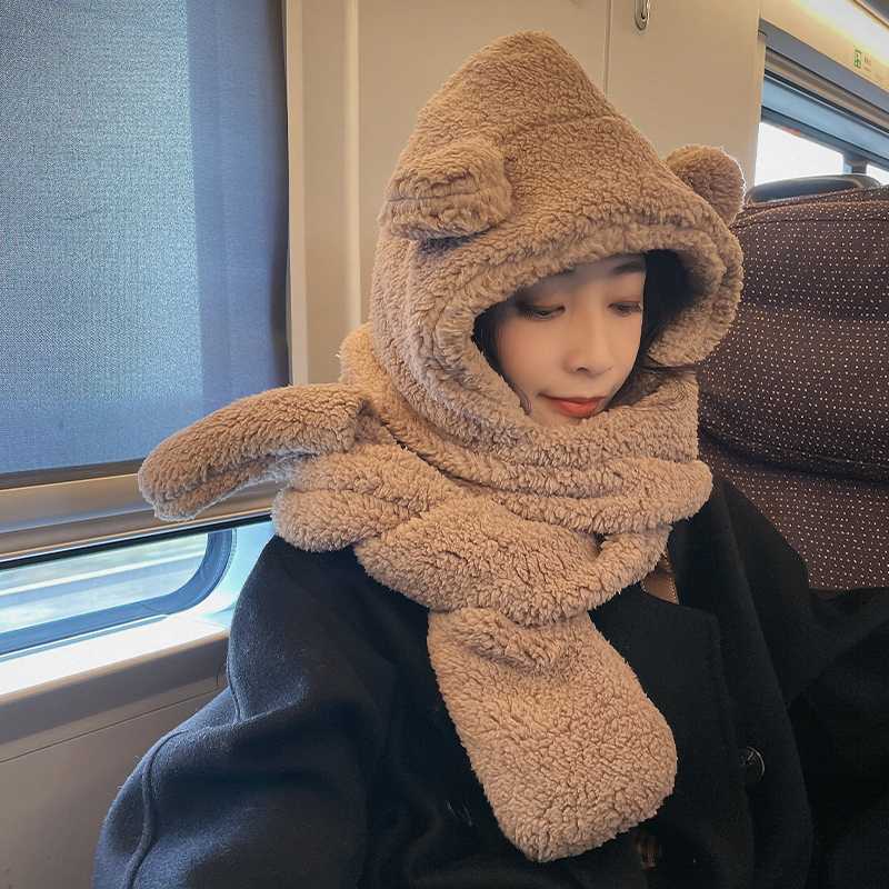 帽子小熊耳朵围巾一体