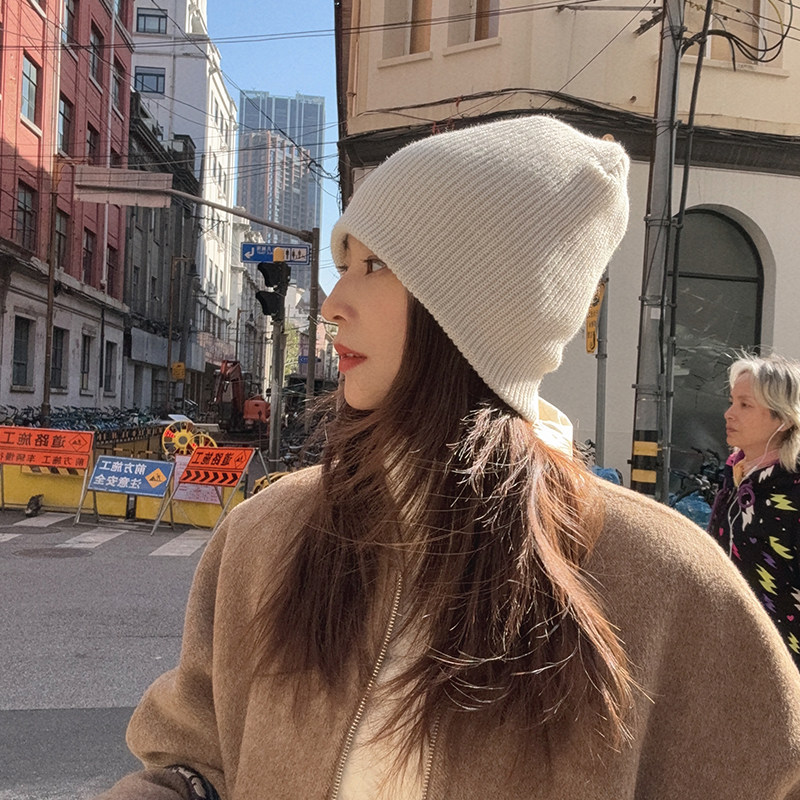 实用主义~冷帽纯色针织毛线帽女秋冬显脸小防风帽子保暖包头帽潮