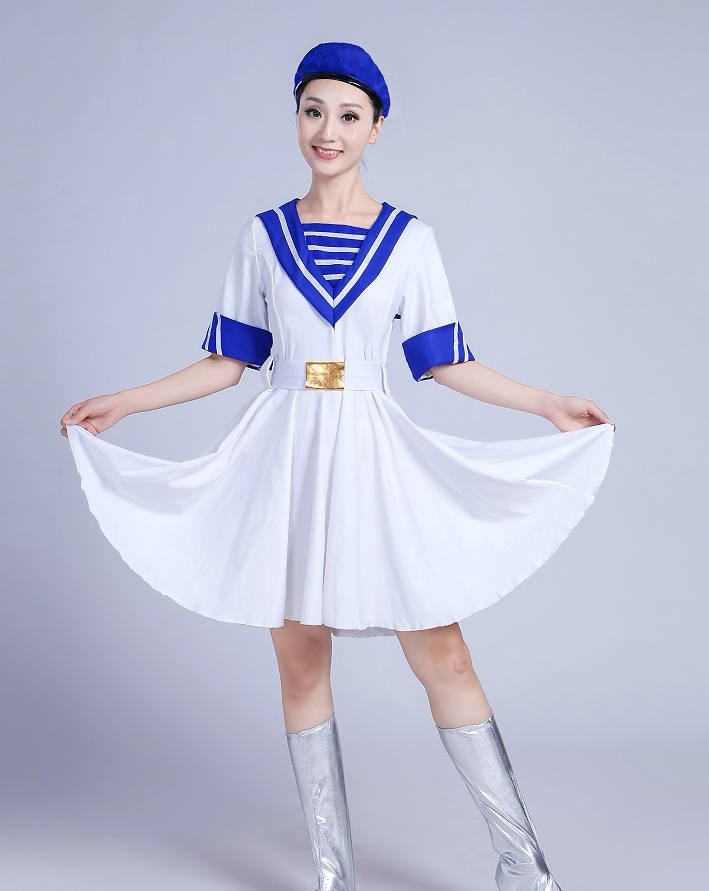 成人海军水手演出服女连衣裙舞台合唱军装女兵舞蹈学院风白色套装