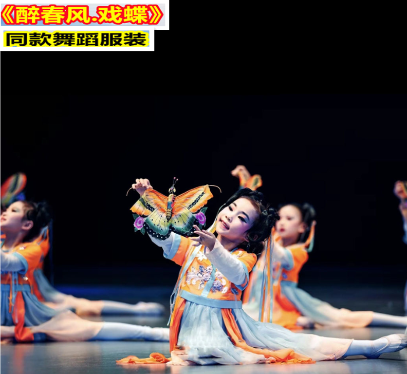 抖音醉春风戏蝶同款舞蹈服装蝴蝶道具女儿童汉服古典舞演出服装