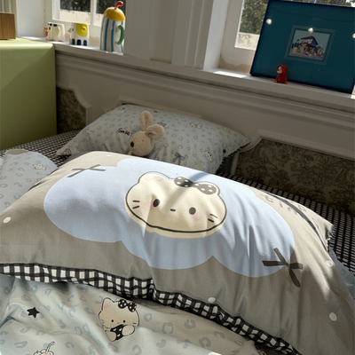 ins卡通蓝色豹纹小猫四件套全棉