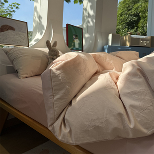 少女心60s浮雕磨毛提花秋冬保暖淡粉色蝴蝶四件套全棉纯棉1.5m1.8