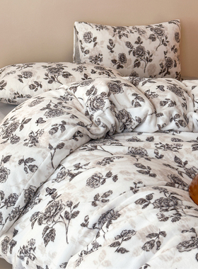 ins田园全消光230g牛奶绒灰色小碎花四件套秋冬保暖1.5m1.8米加厚