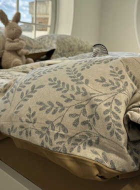 ins田园叶子奶灰色床上四件套全棉纯棉磨毛秋冬加厚保暖1.5m1.8米