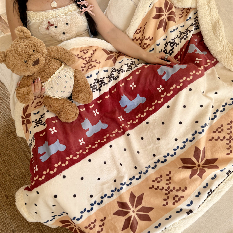 卡通少女心费尔岛系列牛奶绒毛毯午休毯盖毯秋冬卧室沙发休闲毯子