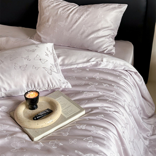 60支天丝浮雕提花蝴蝶紫丝滑莱赛尔纤维四件套1.5m1.8米床单被套