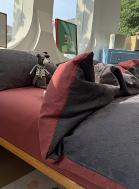 田野少女心60s浮雕磨毛提花保暖青灰叶子四件套全棉纯棉1.5m1.8米