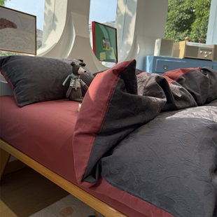 田野少女心60s浮雕磨毛提花保暖青灰叶子四件套全棉纯棉1.5m1.8米