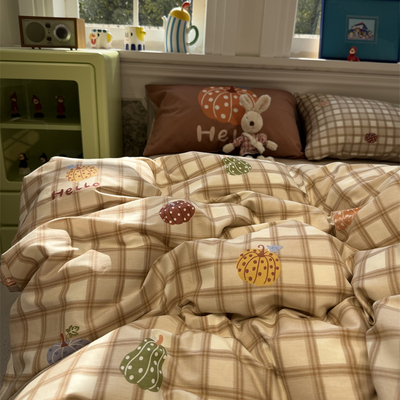 卡通五彩南瓜格子四件套全棉