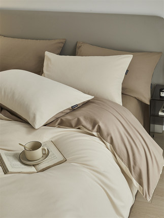 A类母婴秋冬100s高支轻磨毛亚麻咖复古四件套1.5m1.8床单被套纯棉