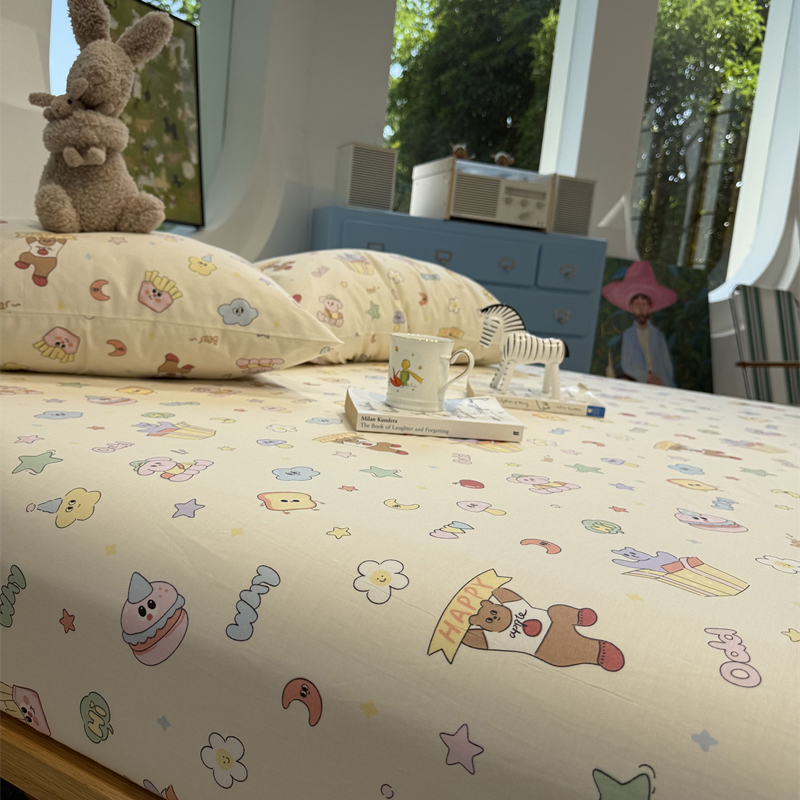 少女心萌萌甜品熊纯棉床笠床单