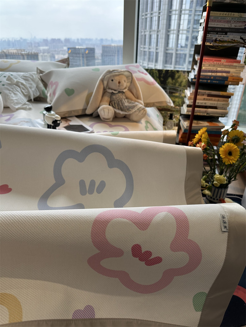 ins小碎花粉色简笔画冰丝藤席可机洗夏凉席三件套空调席子1.5m1.