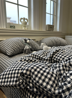 被套单件日式简约黑白格子全棉纯棉少女单双人被子罩宿舍180x220m