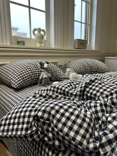 被套单件日式 简约黑白格子全棉纯棉少女单双人被子罩宿舍180x220m