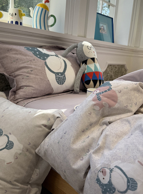 ins少女卡通灰色可爱熊宝纯棉磨毛床上四件套全棉被套秋冬加厚1.5