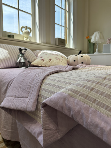 水洗棉提花条纹紫色单双人夏凉被