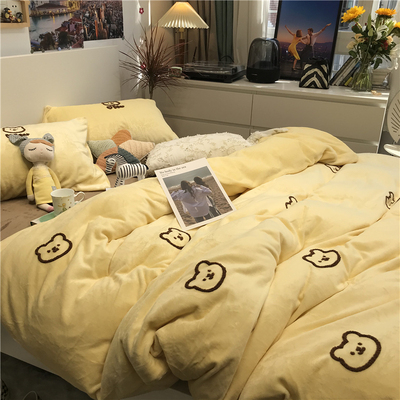 少女心ins牛奶绒刺绣双面四件套