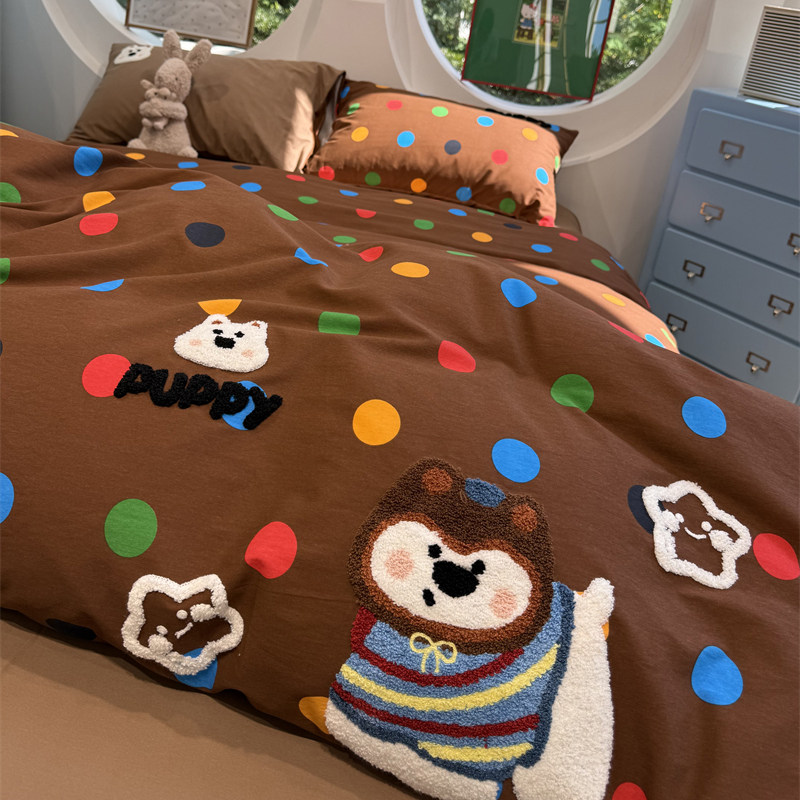 卡通七彩小熊咖纯棉磨毛四件套