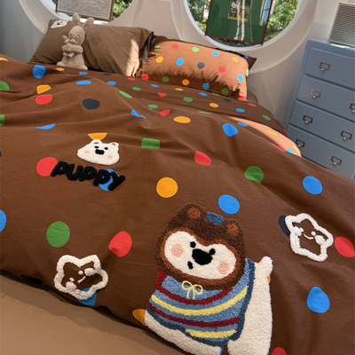 卡通七彩小熊咖纯棉磨毛四件套