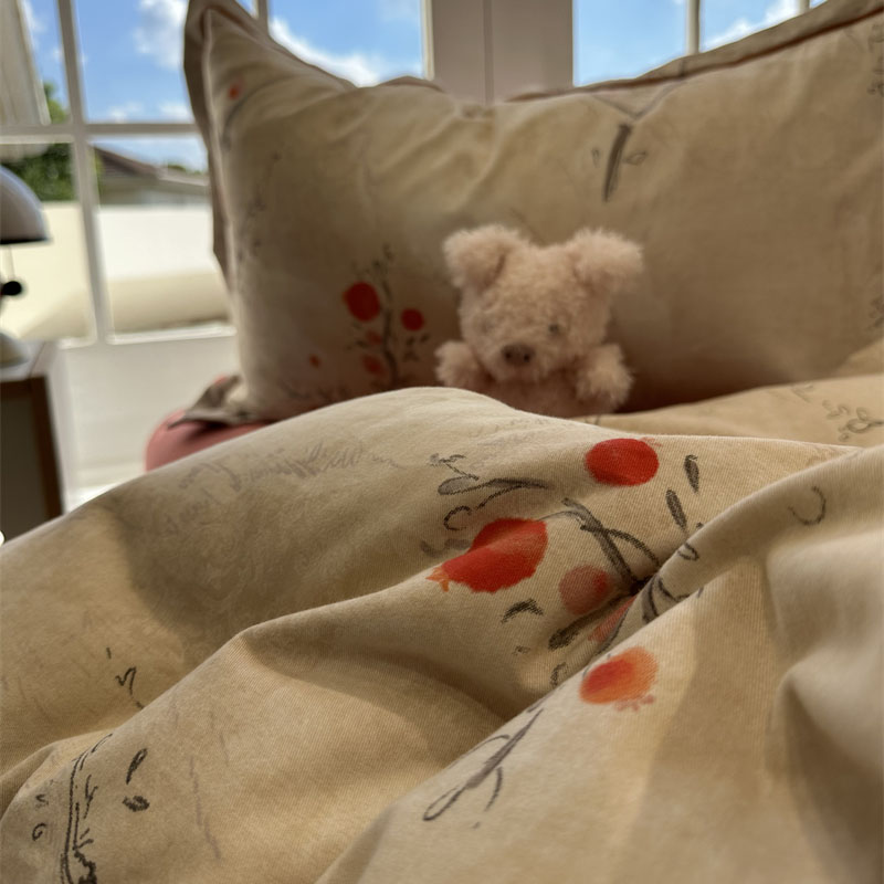 少女心田园梅红色碎花床上四件套