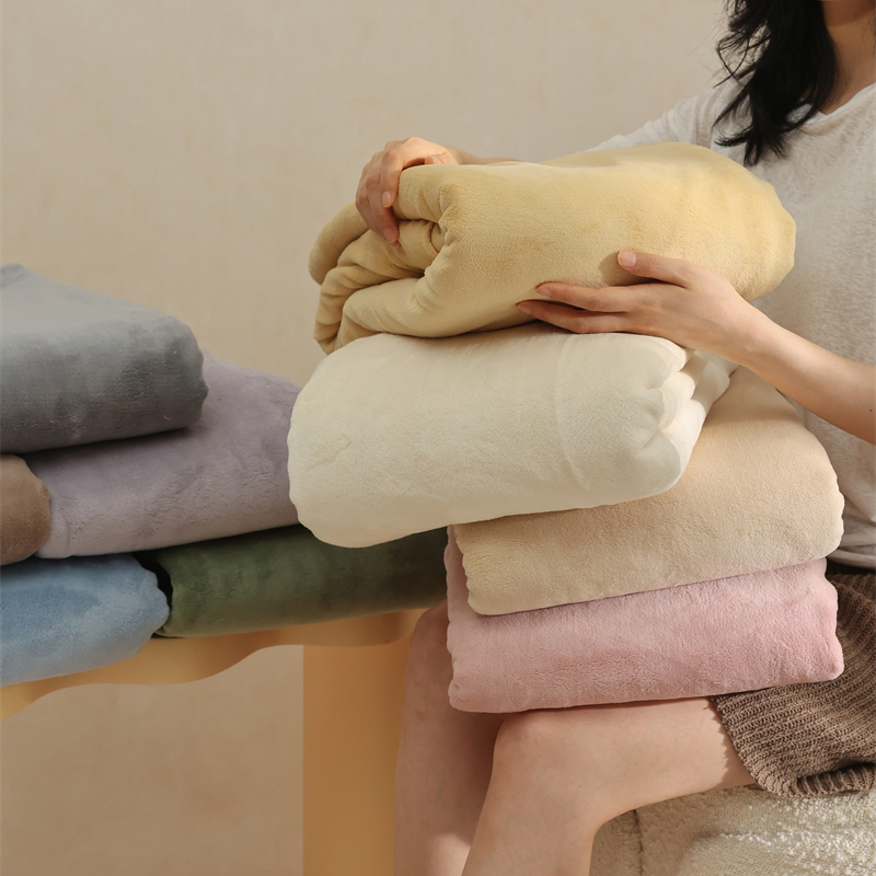 少女心简约纯色双拼牛奶绒单床单