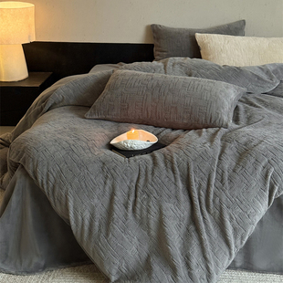 ins北欧冬季230g雕花绒简约耐脏深灰牛奶绒四件套珊瑚绒1.5m1.8米