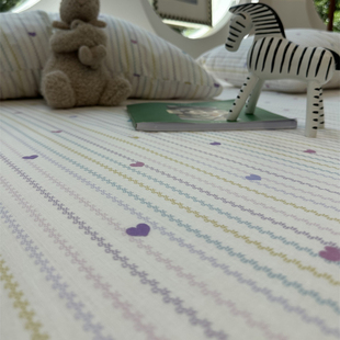 彩色条纹爱心双层纱床笠床单单件1.35m母婴级保护套纯棉宿舍床罩