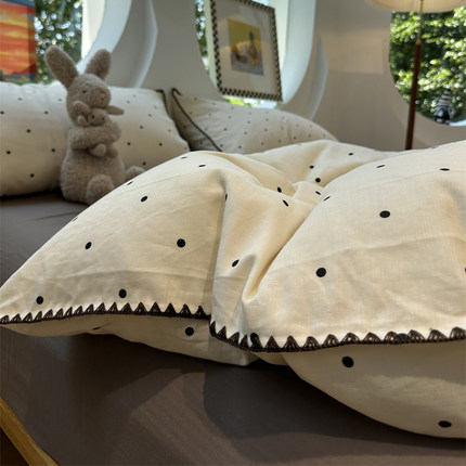 A类母婴黑色波点双层纱纯棉四件套1.5m1.8少女心全棉床单被套宿舍