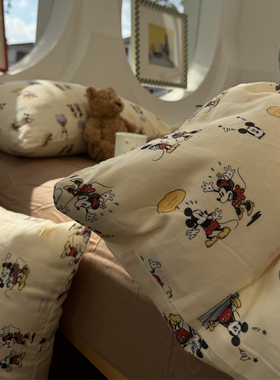 米奇米妮~卡通少女心双层纱Mickey Mouse纯棉四件套1.5m1.8米全棉