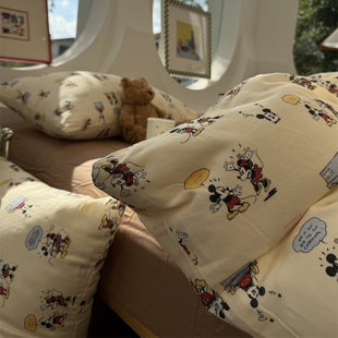 米奇米妮 Mouse纯棉四件套1.5m1.8米全棉 卡通少女心双层纱Mickey