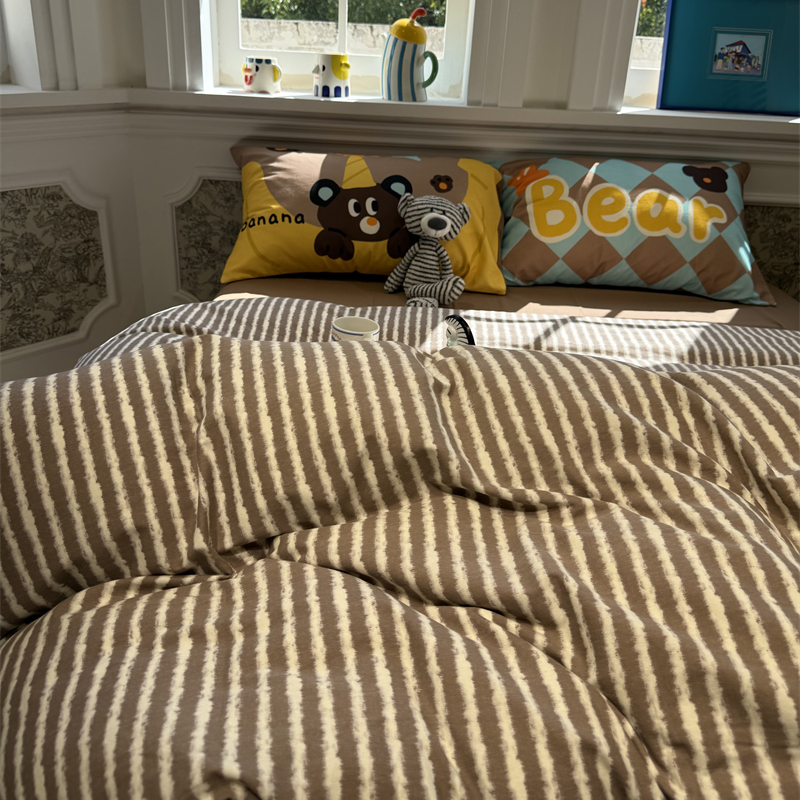 咖色香蕉熊纯棉磨毛床上四件套