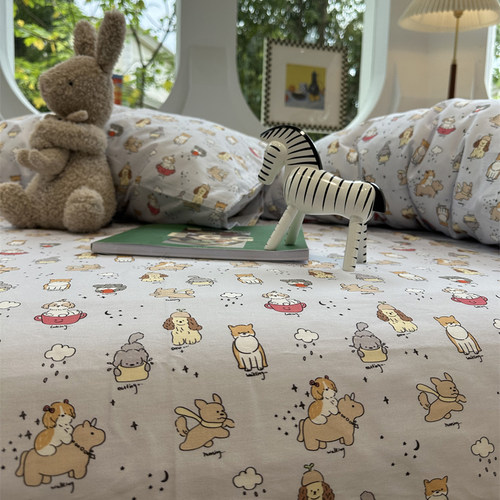 卡通可爱小狗纯棉床笠床单单件